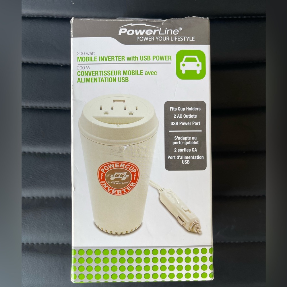 NEW! PowerLine 200 watt Coffee Cup inverter mobile inverter w/usb power